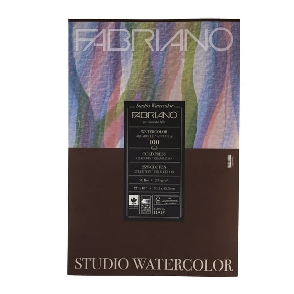 Fabriano Studio Watercolor Paper, Cold-Press, 12" x 18", 90 lb., 100 Sheets