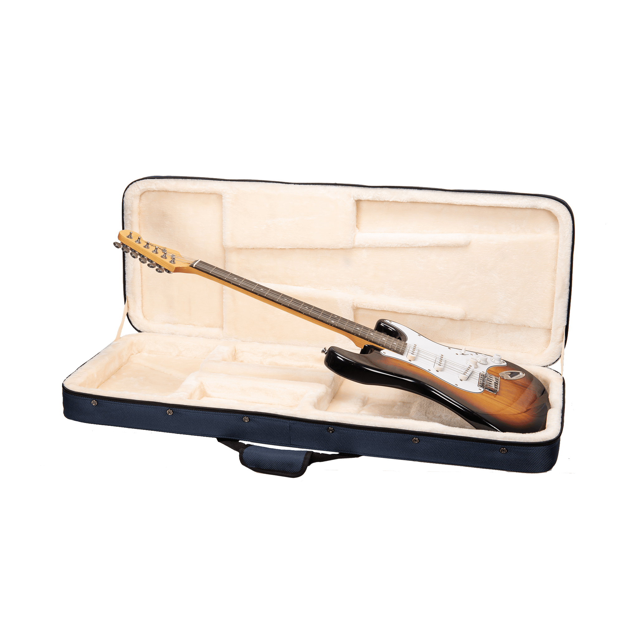 Crossrock Electric Guitar Foam Case for Strat & Tele | Lightweight Blue Gig Bag with Adjustable Padding, Plush Interior & Storage (CRP300EBL)