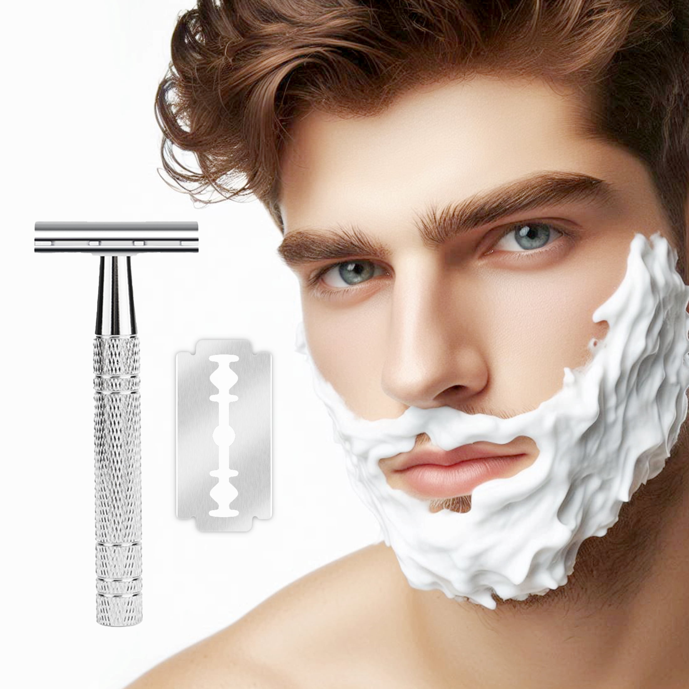 Waysh Classic Wet Shave 20 Blade Safety Razor Kit with Stand, Silver