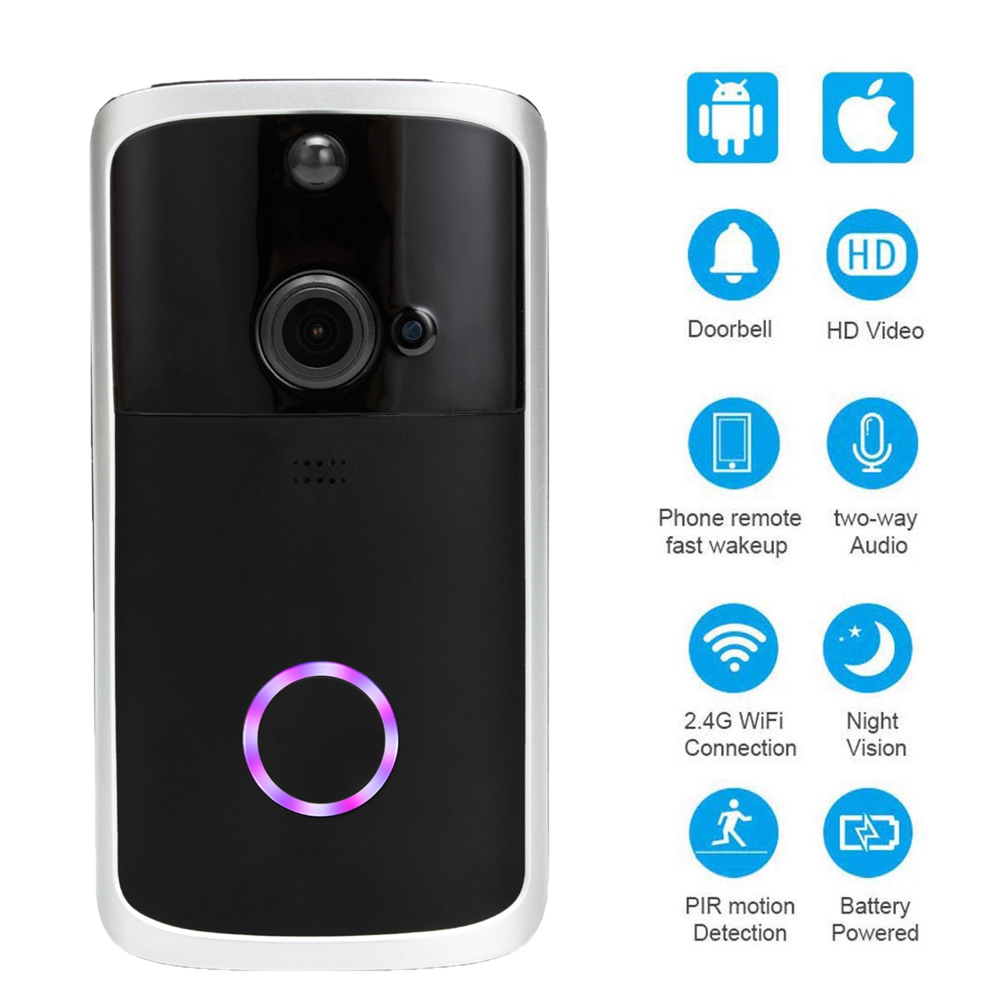 1080p Wireless WiFi Smart Video Doorbell Door Intercom Security Camera Bell PIR 