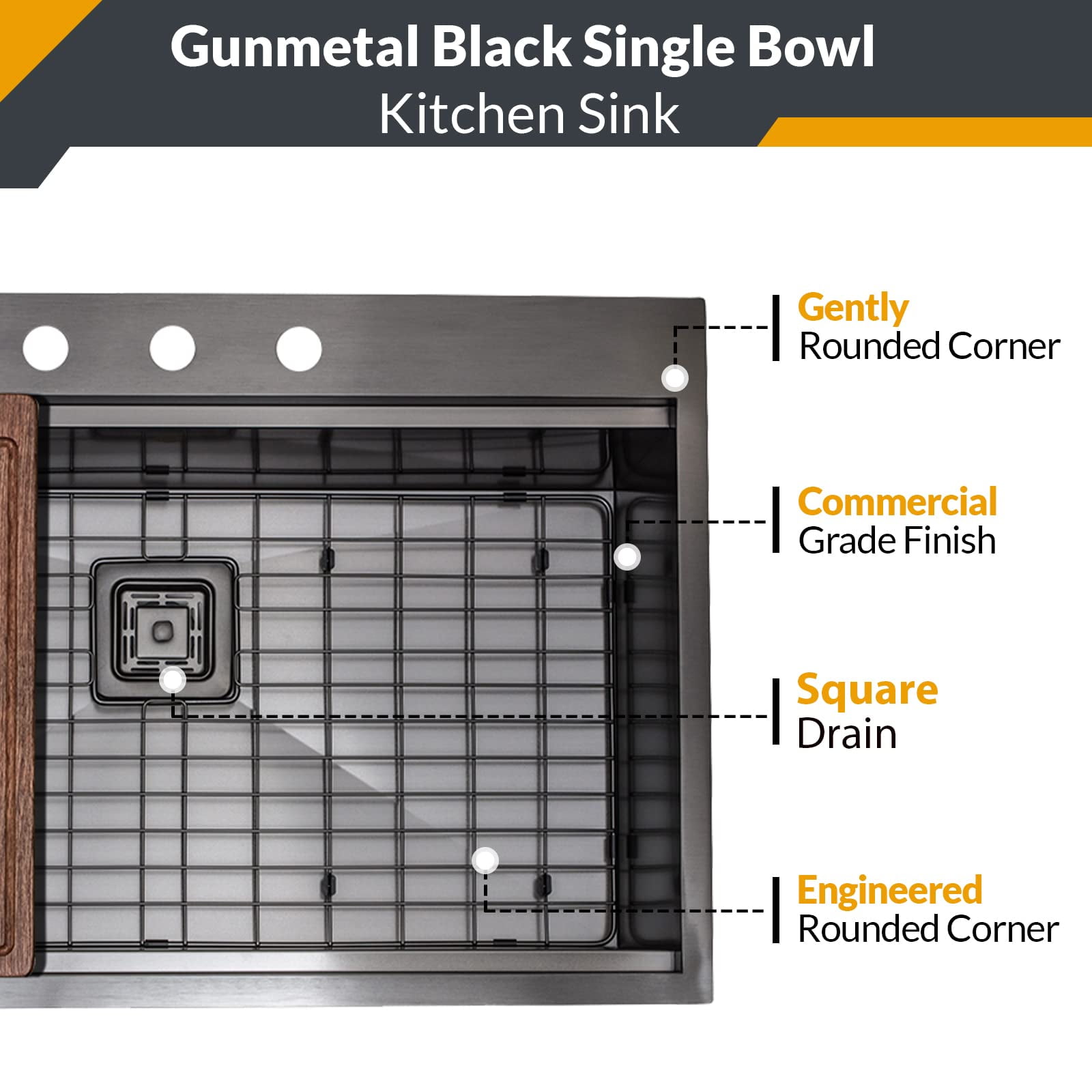 Strictly Sinks 33" Topmount Kitchen Workstation Black Single Bowl 16ga Stainless Steel Drop In Sink