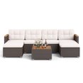 thumbnail image 2 of Costway Ensemble de Conversation en Osier 7 Pcs avec Coussins d'Assise et de Dossier, Accoudoirs et Dessus de Table en Bois, 2 of 10