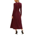 thumbnail image 3 of VESTIDO MAXI ACANALADO RIBBED KNITTED PARA MUJERES CON CINTURA ALTA, FRENTE PLISADO, MANGA LARGA Y SILUETA EN A L BURDEOS, 3 of 6