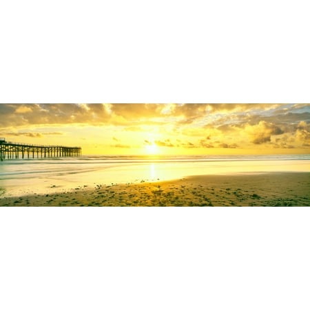 Silhouette of pier on the beach Crystal Pier Pacific Beach San Diego San Diego County California USA Canvas Art - Panoramic Images (6 x