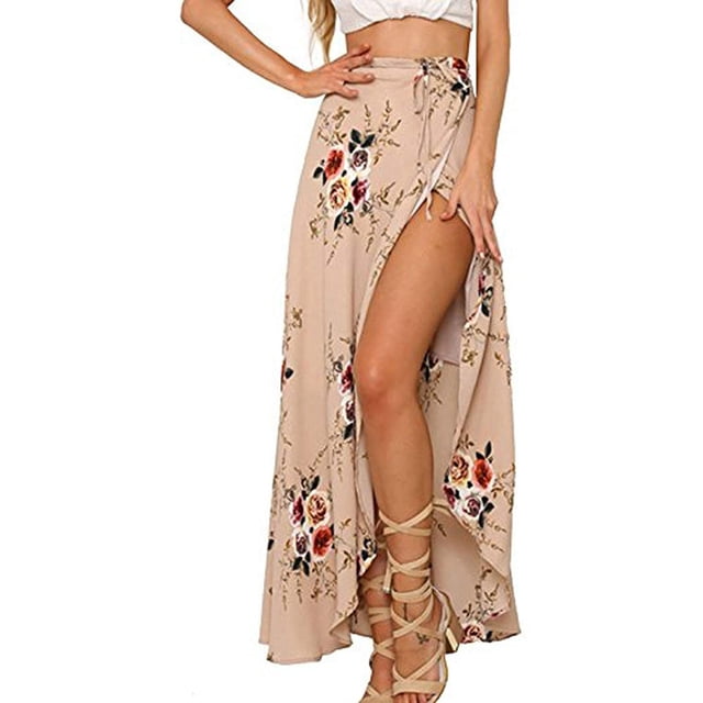 Falda larga tipo pareo para playa con lazo en la cintura y diseño bohemio con flores para mujer, talla XL
