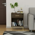 thumbnail image 5 of 26"H Rectangular Nightstand with Drawer, Farmhouse Bedside Table, Walnut Wood End Table with Open Shelf for Bedroom, Living Room, H0070, 5 of 7