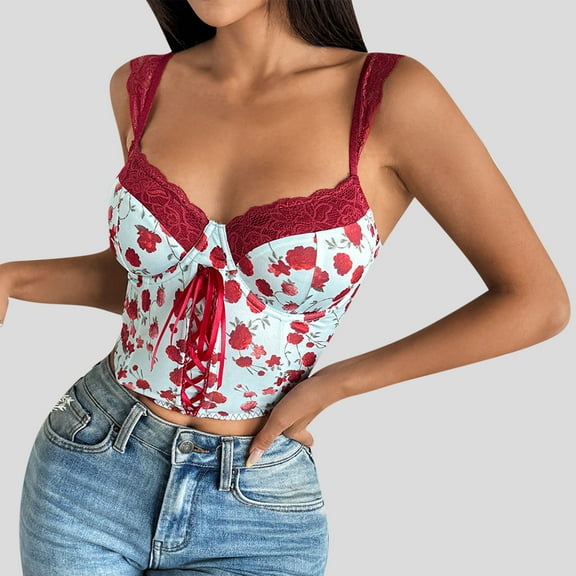 BLTIBY Women's Floral Corset Top Overbust Bustier Lace-up Vintage Bodyshaper Slim Fit Medieval Renaissance Waist Cincher Blue M
