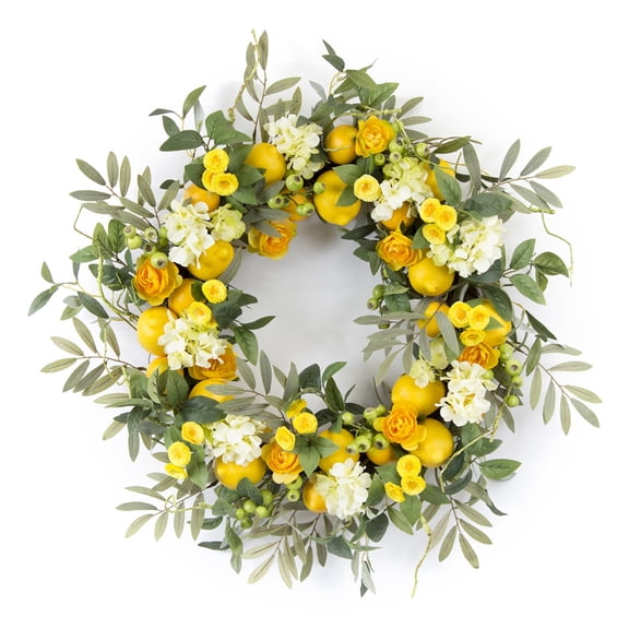 Melrose Yellow Lemon Twig Spring Floral Wreath, 28-Inch