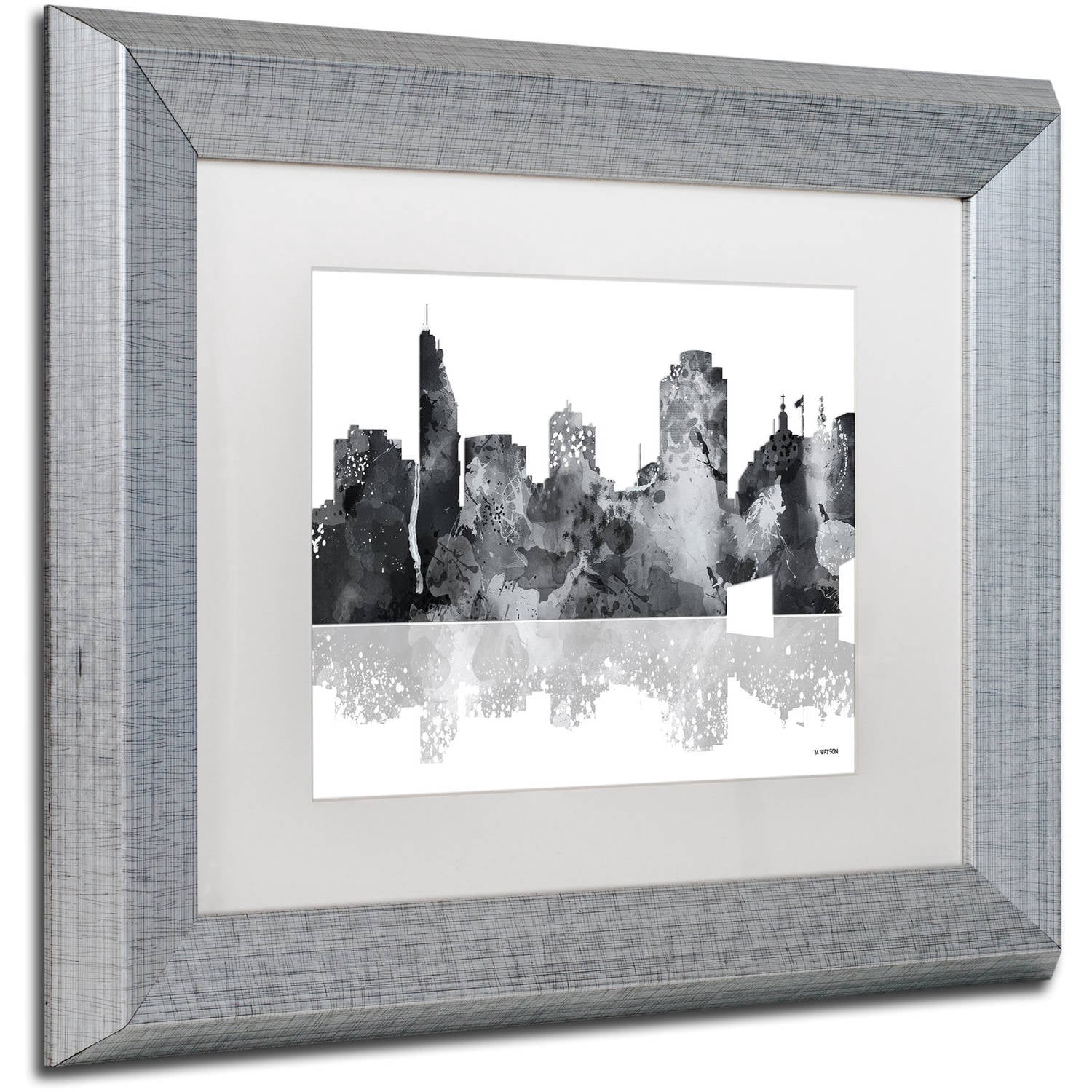 Trademark Fine Art "Cincinatti Ohio Skyline BG-1" Canvas Art by Marlene Watson, White Matte, Silver Frame