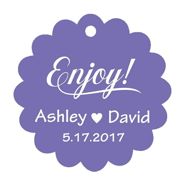 100 PCS Enjoy! Customized Scallop Edges Hang Tags Personalized Wedding Favor Gift Paper Tags