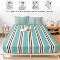 thumbnail image 5 of Cal.King Size Fitted Sheet Set - Teal Brown Striped 3 Piece Bedding Sets 16" Deep Pocket Fitted Sheet with 2 Pillowcases, Modern Farmhouse Vertical Stripes Brushed Microfiber Hotel Luxury Bed Sheets, 5 of 9