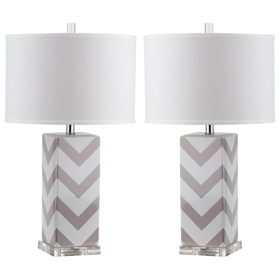 SAFAVIEH Chevron 27 in. Ceramic Table Lamp with Off-White Cotton Shade, Set of 2