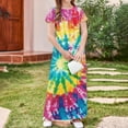 thumbnail image 6 of OGLCCG Girls Summer Maxi Dress Tie Dye Short Sleeve Casual Holiday A Line Flowy Long Dress Loose Boho Beach Dress with Pockets 4-14 Years, 6 of 7
