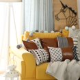 thumbnail image 2 of Boho Set of 2 Handcrafted Decorative Throw Pillow Cover Vegan Faux Leather Geometric 20" x 20" Brown & Ivory Square for Couch, Bedding, 2 of 6
