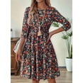 thumbnail image 4 of Women'S 3/4 Sleeve Round Neck Floral Print Midi Dress Summer Casual Dress Multicolor M, 4 of 9