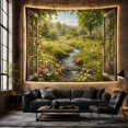 thumbnail image 6 of Floral Garden Viewed with Through Open Wooden Window, Mystical Fantasy for Space Lovers, Galaxy Room Decor, Valentine'S Day Gift, Tapestry Wall Hanging for Bedroom and Dorm, 6 of 7