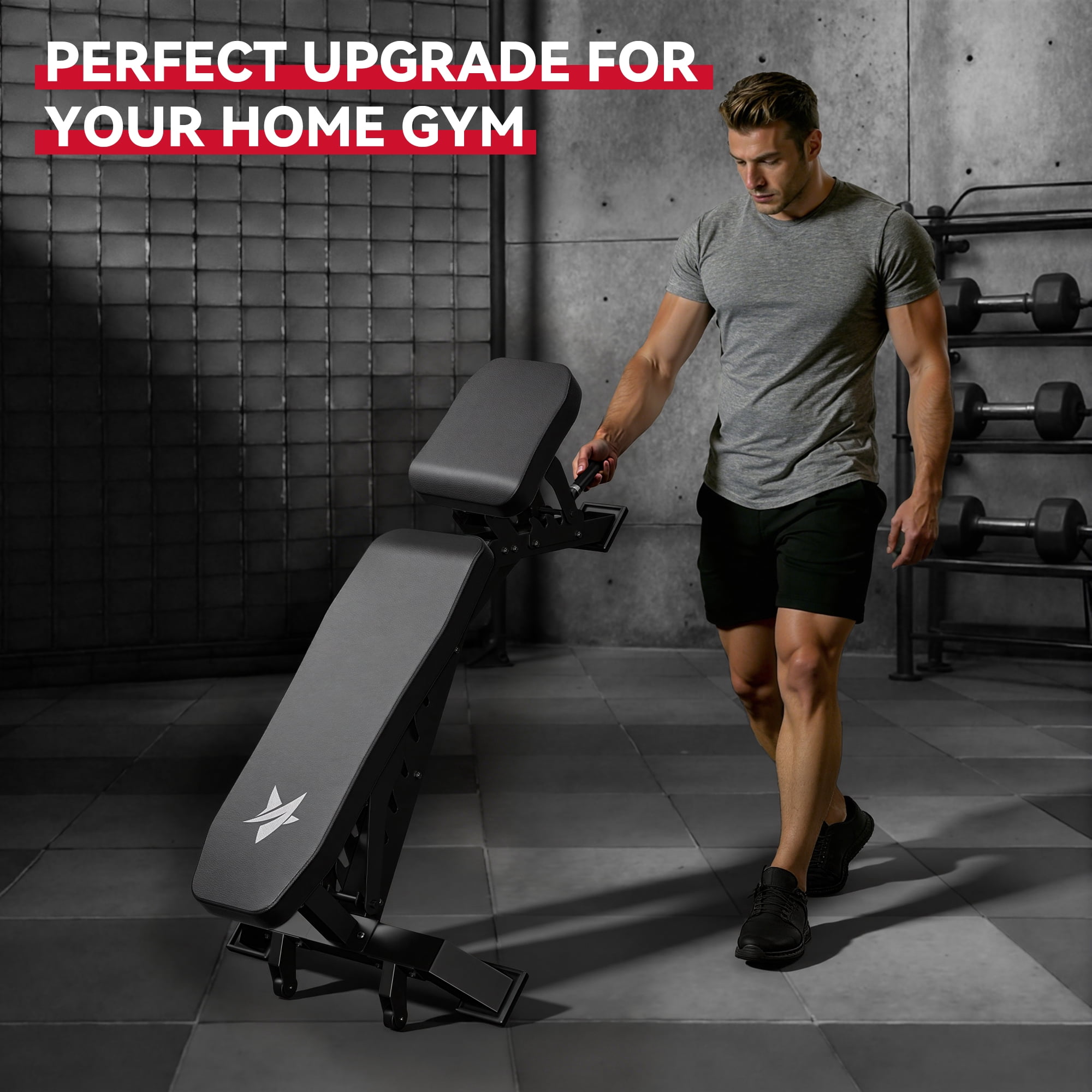 FASTES Adjustable Weight Bench 8 Positions Foldable Workout Bench Heavy-duty Weight Bench Press for Home Gym Full Body Strength Training, Max Weight 1400lbs, Black