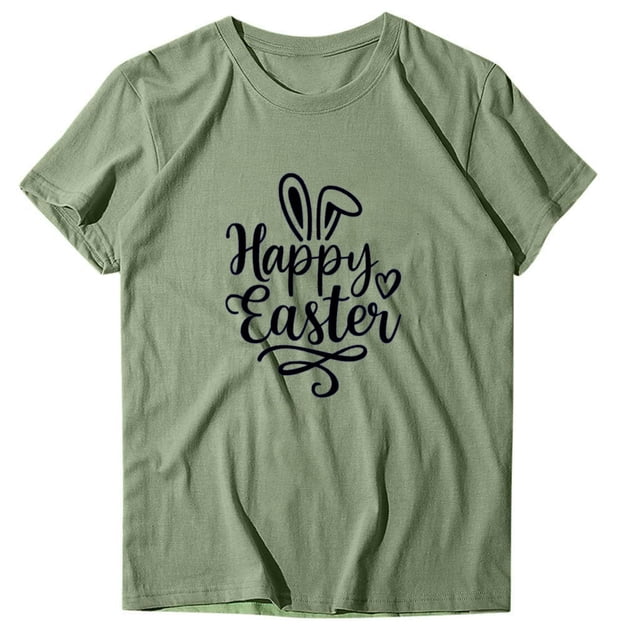 Birdeem T-Shirt Décontracté pour Femmes Imprimé de Pâques Manches Courtes Col Rond Ample Blouse Tops