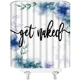 thumbnail image 3 of Get Naked Shower Curtain Blue Watercolor Flower Leaf Black Funny Quotes Get Naked Creative Rustic Spring Floral Nature Modern Farmhouse Fabric Bathroom Decor Curtain with Hooks, 3 of 3