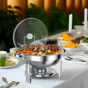 Chafing Dish Buffet Set 2 Pack: TINANA 5QT Stainless Steel Chafing Dishes for Buffet with Glass Lid & Lid Holder, Round Chafers and Buffet Warmers Sets for Parties, Events, Wedding, Camping, Dinner
