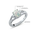 thumbnail image 5 of Gem Stone King 925 Sterling Silver White Simulated Opal & White Created Sapphire 3 Stone Engagement Ring for Women | 1.13 Cttw | Oval Cabochon 8X6MM | Round 2MM | Gemstone October Birthstone, 5 of 5