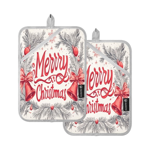 BZSMCE Pot Holder Oven Mitts Cooking baking Christmas Elegant Bell and Bowknot Creative Pattern Size:7x9.8in