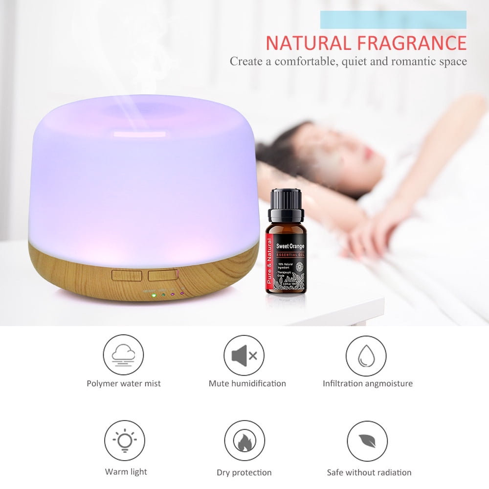 500ml Ultrasonic Essential Oil Diffuser & Humidifier with Remote, Auto-Off Timer, 7 Color Changing Night Light for Home, Office, Yoga
