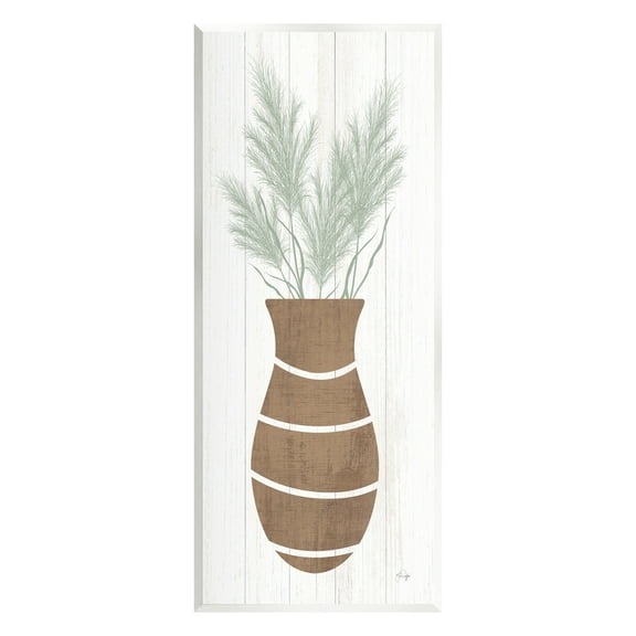 Stupell Industries Herbal Flower Sprigs Striped Vase Shape Grain Pattern Graphic Art Unframed Art Print Wall Art, Design by Yass Naffas Designs