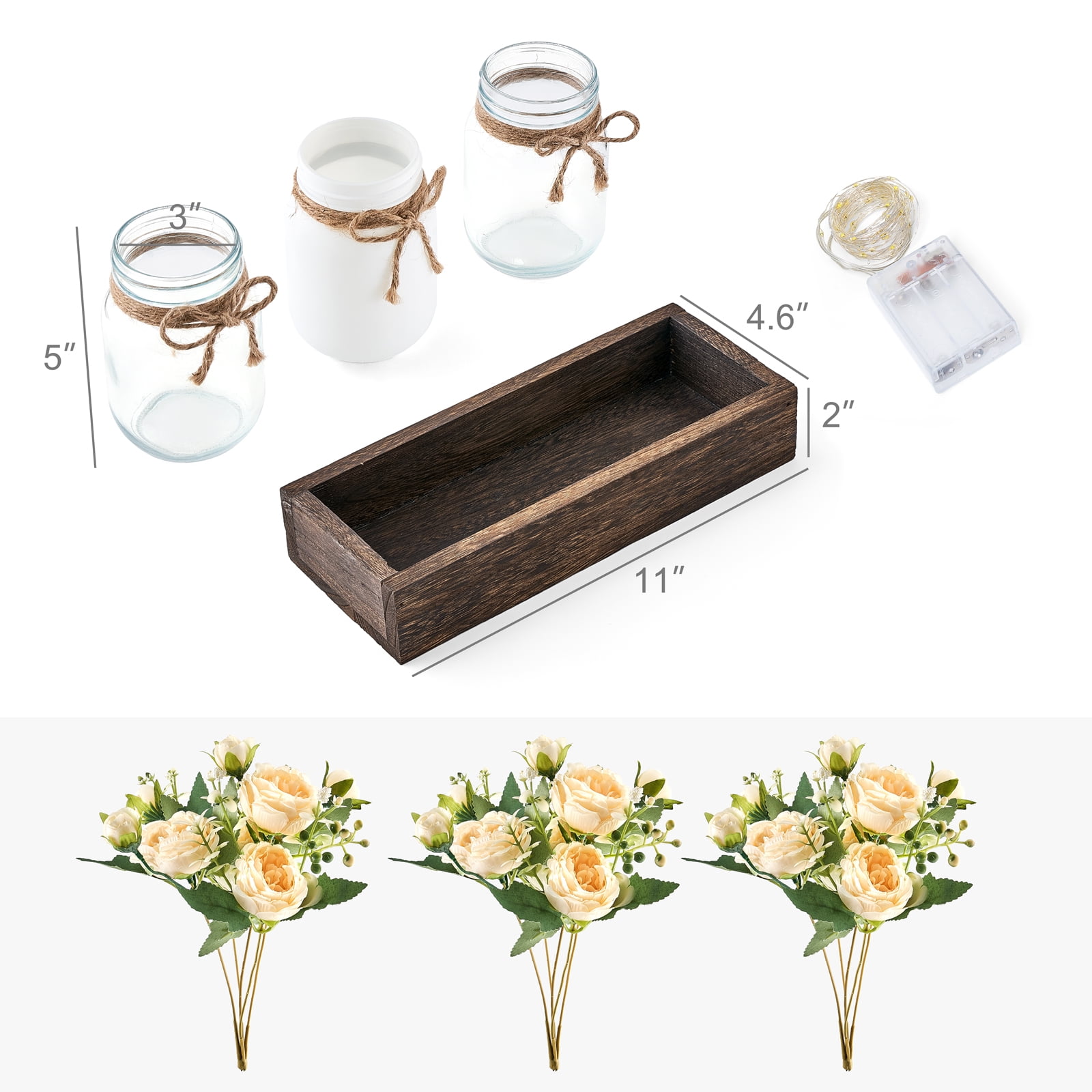 Mkono Farmhouse Mason Jar Table Lights Centerpiece