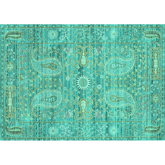 Ahgly Company Machine Washable Indoor Rectangle Persian Turquoise Blue Traditional Area Rugs, 3' x 5'
