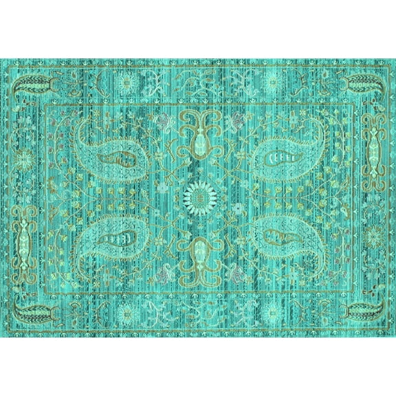 Ahgly Company Machine Washable Indoor Rectangle Persian Turquoise Blue Traditional Area Rugs, 5' x 7'
