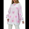 thumbnail image 1 of Suéter con Estampado de Corazón para Mujer, Sudadera de Punto de Larga con Gráfico de Amor, Camiseta Extragrande Rosa L, 1 of 6