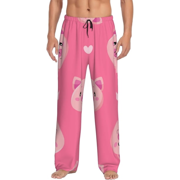 Balery Cartoon Pigs and Hearts Pantalones de pijama para hombre, pijama ultraligero, pantalón de descanso-Small