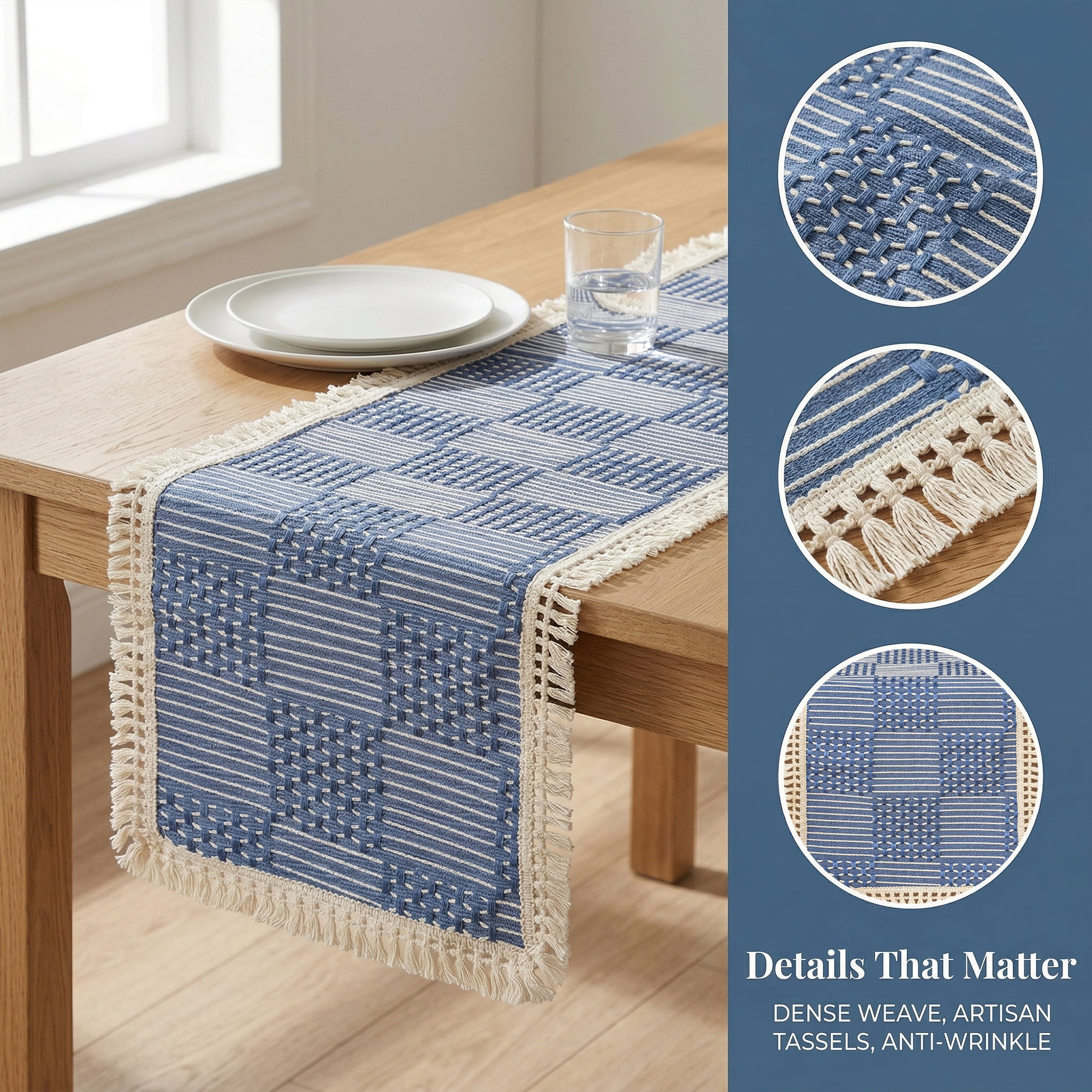 Unique Bargains Birthday Decorations Tassel Kitchen Table Runner Navy Blue 13x63in