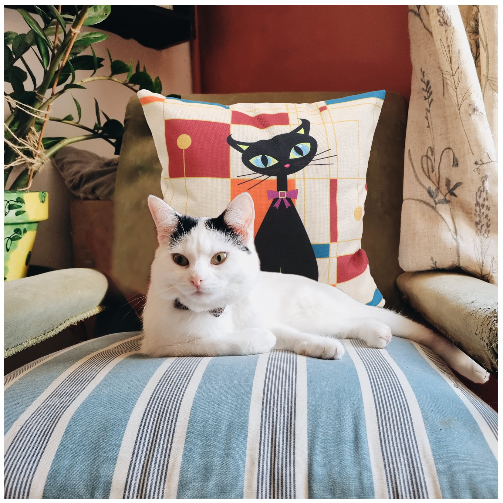 NYDECOR Cat Pillow Covers Pet Throw Pillow Cases Animal Kitty Pillowcase Square Cotton Linen Cushion Cover for Couch Sofa Bed Patio 18x18 Set of 4 Cat Decor