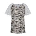 thumbnail image 3 of Mujeres Tops Casual verano encaje manga corta Split cuello túnica impresa camisetas camisetas Tops OAVQHLG3B Store lin121212, 3 of 4