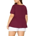 thumbnail image 3 of NOMADIC NOOK Women's Plus Size 2 Piece Twisted Knot Front Tops Crew Neck Short Sleeves Casual Peplum Blouse 1X Burgundy/Green, 3 of 5