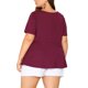 thumbnail image 3 of Agnes Orinda Women's Plus Size Summer Solid Short Sleeve Knot Waist Peplum Top Burgundy 3X, 3 of 6