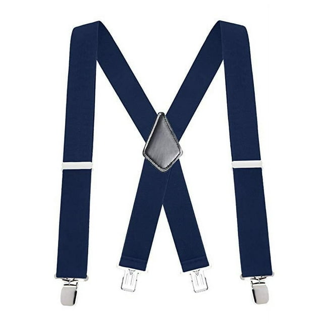 DEBGFS Bretelles pour Hommes à Dos en X 2 Pouces de Large, Ajustables, Unies, Droites, avec Pince Robuste pour Pantalon de Travail, Bleu