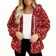 thumbnail image 3 of Women's Fashionable Casual Zippered Hooded Sweatshirt Jacket with Christmas Print and Drawstring, Furry Plush for Winter,Red,2XL, 3 of 6