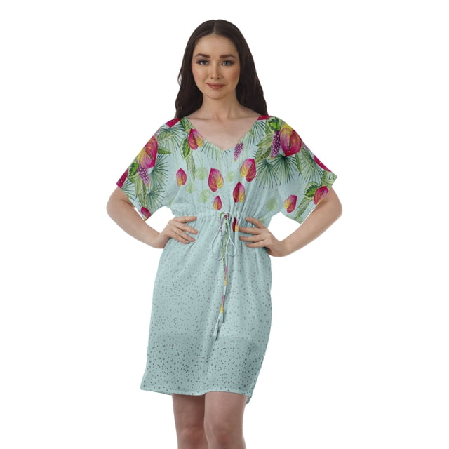 Moomaya Robes Décontractées pour Femmes Courtes Imprimées Robe Fluide à Col en V pour Femmes Grande Taille