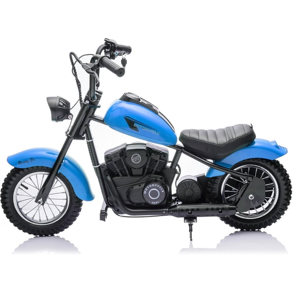 24V Kids Electric Dirt Bike, 300W Motor, 14 MPH, Dual Speed Modes, LED Lights, 60 Min Playtime, Off-Road Motorcycle for Backyard & Trails, Up to 140 lbs,Blue