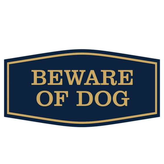 Fancy Beware of Dog Sign (Blue/Gold) - Large