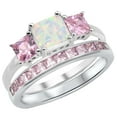 thumbnail image 3 of Princess Cut White Opal Pink CZ Wedding Engagement Ring Set for Women Size 8, 3 of 3