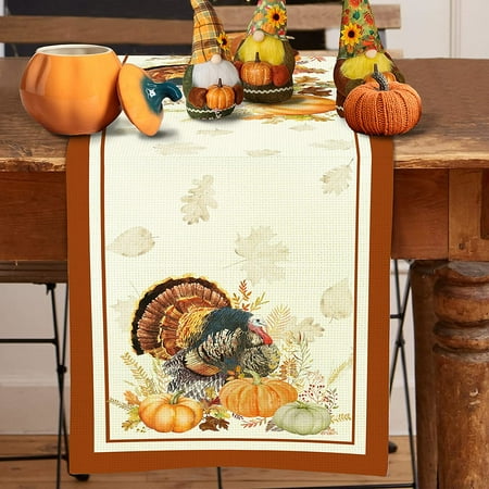 

Fall Thanksgiving Turkey Tablerunner Autumn Pumpkin Farmhouse 13x72 Inch Table Runner Suitable for Kitchen Dining Room Restaurant Dresser Decoration Harvest Table Runners