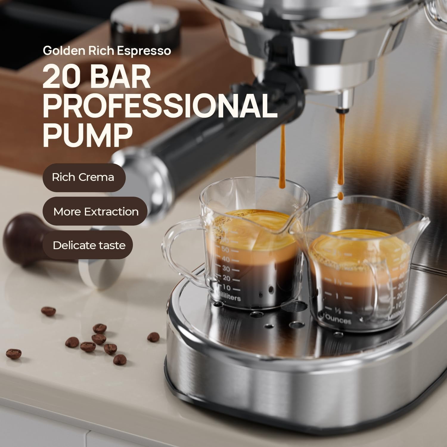 , Compact Espresso Maker, Stainless Steel Expresso Coffee Machines with Steam Milk Frother & 34oz Removable Water Tank for Home, Cappuccino Machine, Great Gift