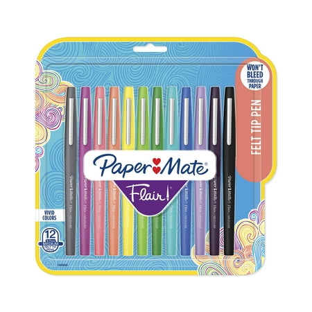 - Paper Mate Point Guard Flair Bullet Point Stick Pen, Assorted Colors, .7mm, 12/Set