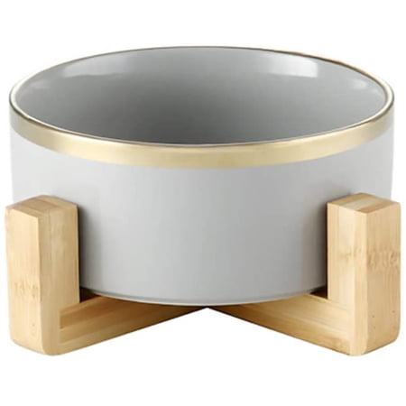 P5HAO Ceramic Cat Dog Bowl Dish with Wood Stand No Spill Pet Food Water ...