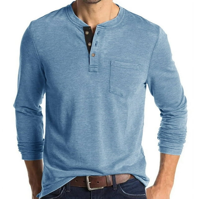 LOVZFMLL Men's Shirts, Solid Essential Crew Neck Henley Shirt, Casual Everyday Versatile, Relaxed Fit Fall Clothes