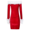 thumbnail image 4 of jsaierl Off the Shoulder Dresses for Women Faux Fur Trim Long Sleeve Dress Sexy Santa Claus Bodycon Dress for Party 2025, 4 of 8